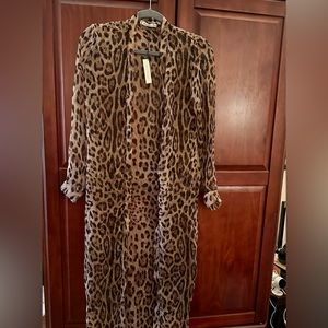 Samantha Eng cheetah print silk chiffon long kimono style jacket